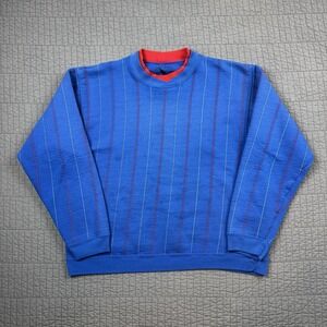 Vtg 90s Eddie Bauer Crewneck Sweatshirt Men Large Blue Pinstripe Striped Sweater